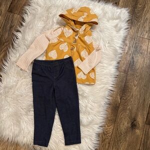 Carter’s Toddler 24M 3pc Heart‎ Hoodie Vest, Striped Bodysuit & Jeggings Outfit